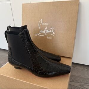 Christian Louboutin Black Croc-Pattern Ankle Boots